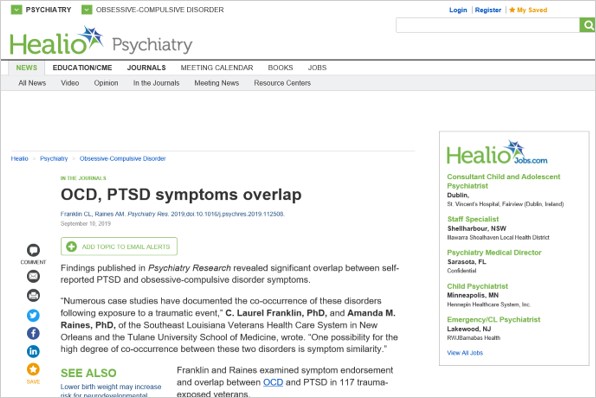 Screenshot of the OCD summary on the Healio Psychiatry website