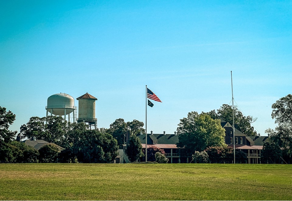 Buildings and flag pole on the North Little Rock campus of Central Arkansas Veterans Healthcare System