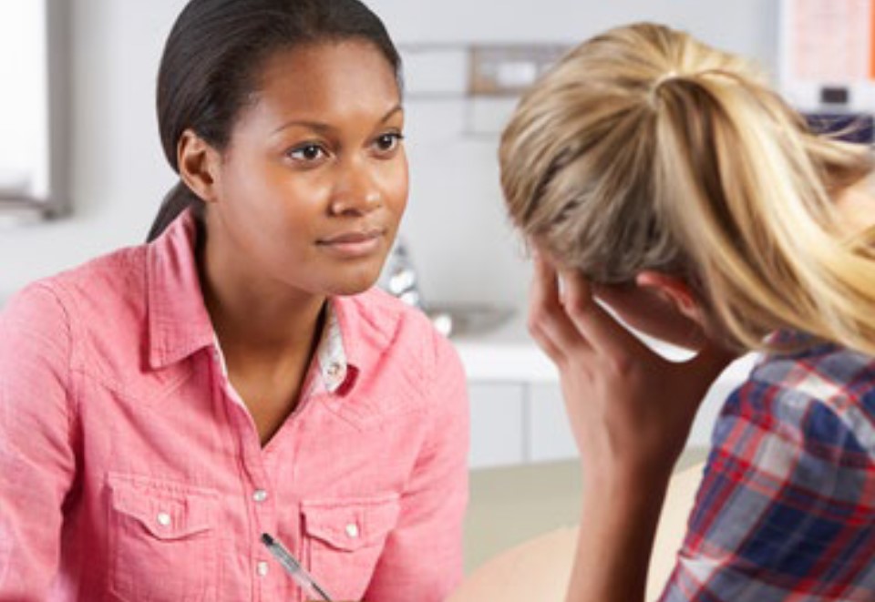 Collage of people talking in therapy group, people talking to providers, and a person looking out the window with the text psychotherapy options for veterans with psychosis brochures