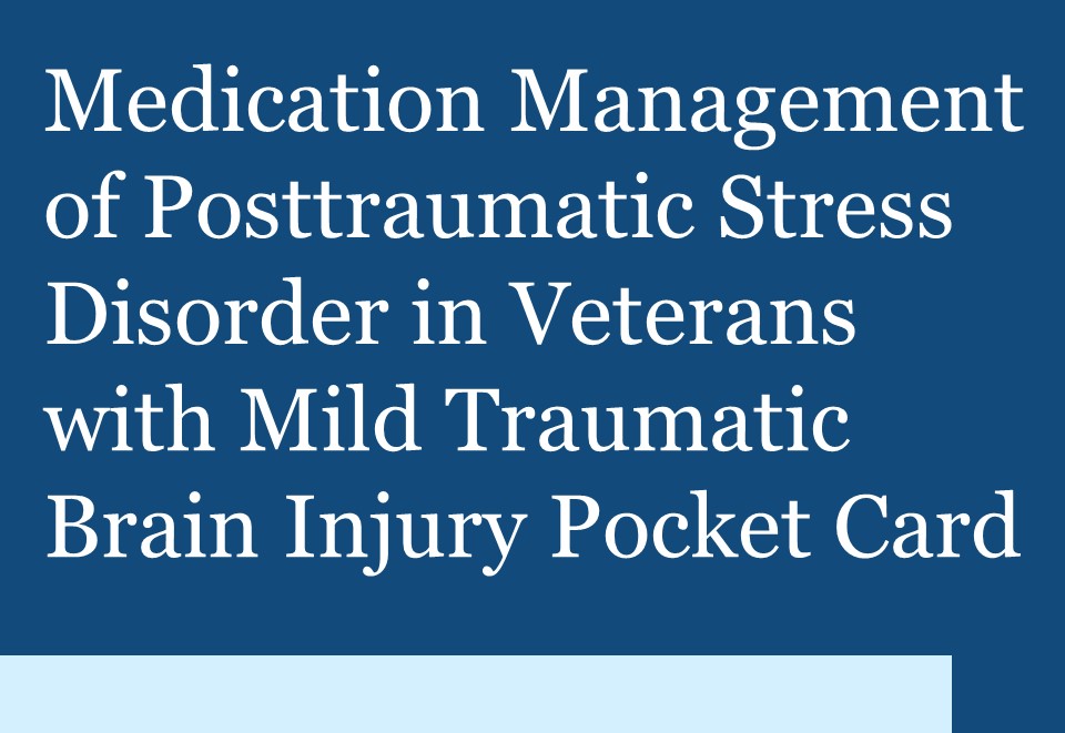 Typographic banner with the words medication management of PTSD in Veterans with TBI