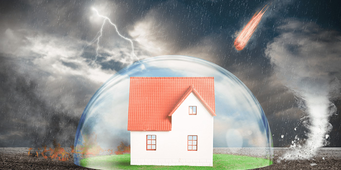 House with buble shield protecting it from natural disasters