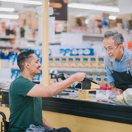Man taking advantage of veteran discount at hardware store