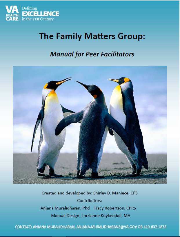 The Family Matters Group: Manual for Peer Facilitators; image of three penguins gathered together 