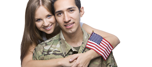 image of wife and servicemember husband holding flag