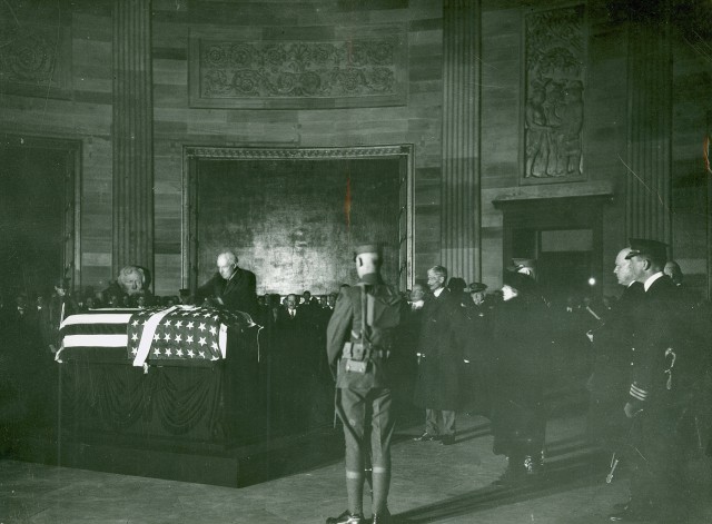 On November 11, following a procession through Washington, D.C. and Arlington Cemetery, the Unknown was laid to rest in the newly created Tomb of the Unknown Soldier on Armistice Day, commemorating the end of the First World War. President Warren G. Harding laid the Medal of Honor on the casket and presided over a state funeral for the honored soldier. Across the country, Americans observed a two-minute moment of silence out of respect for the fallen.